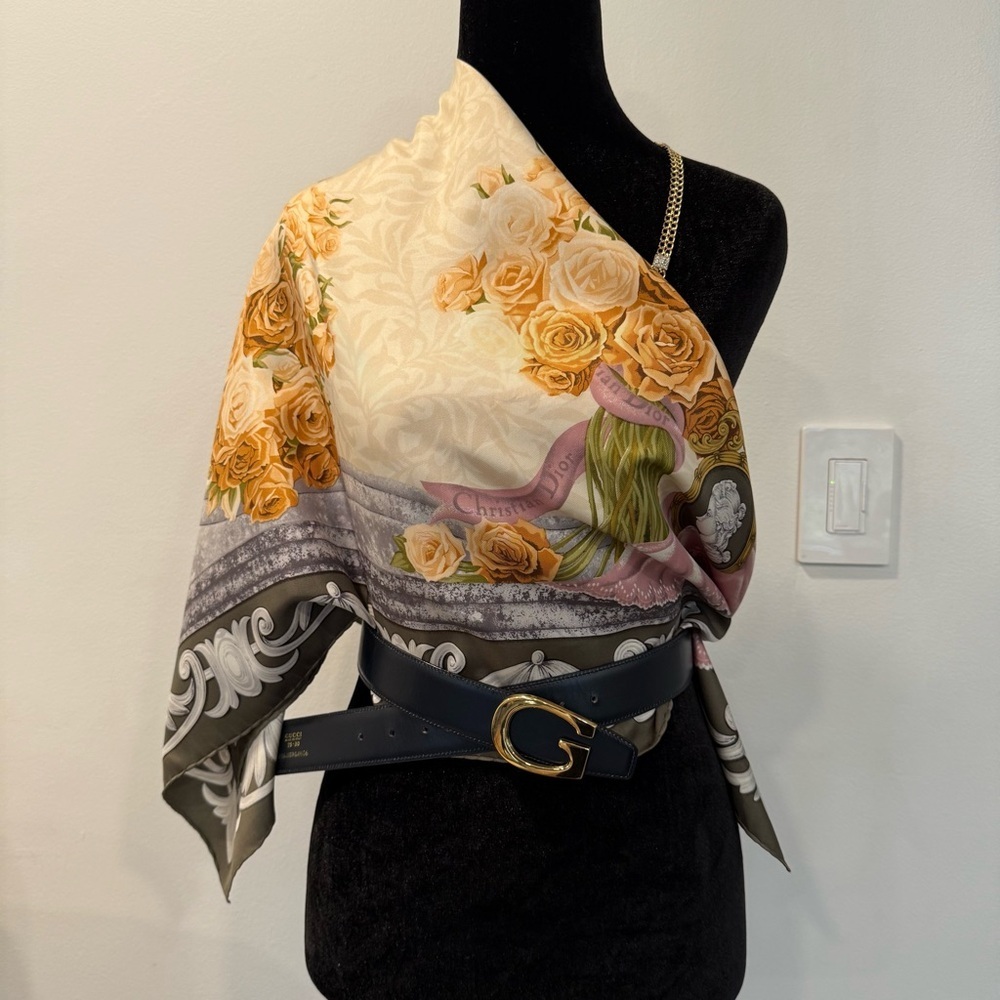 Authentic Christian Dior Silk Scarf with Orange and Gray Accents - Picture 10 of 10